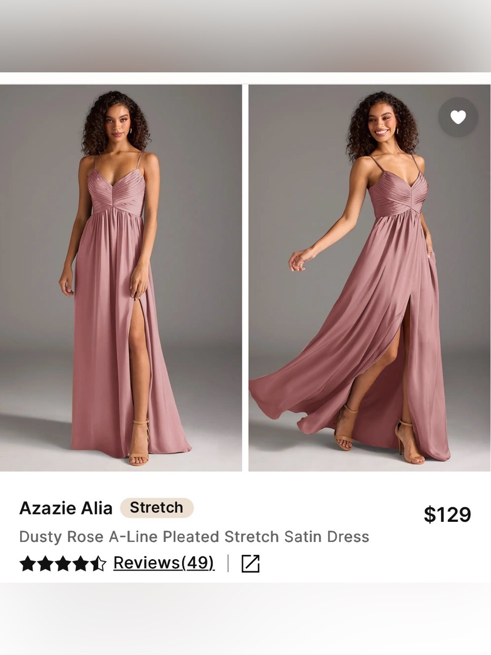 Azazie Alia Dusty Rose A-Line Pleated
Stretch Satin Dress Size A10